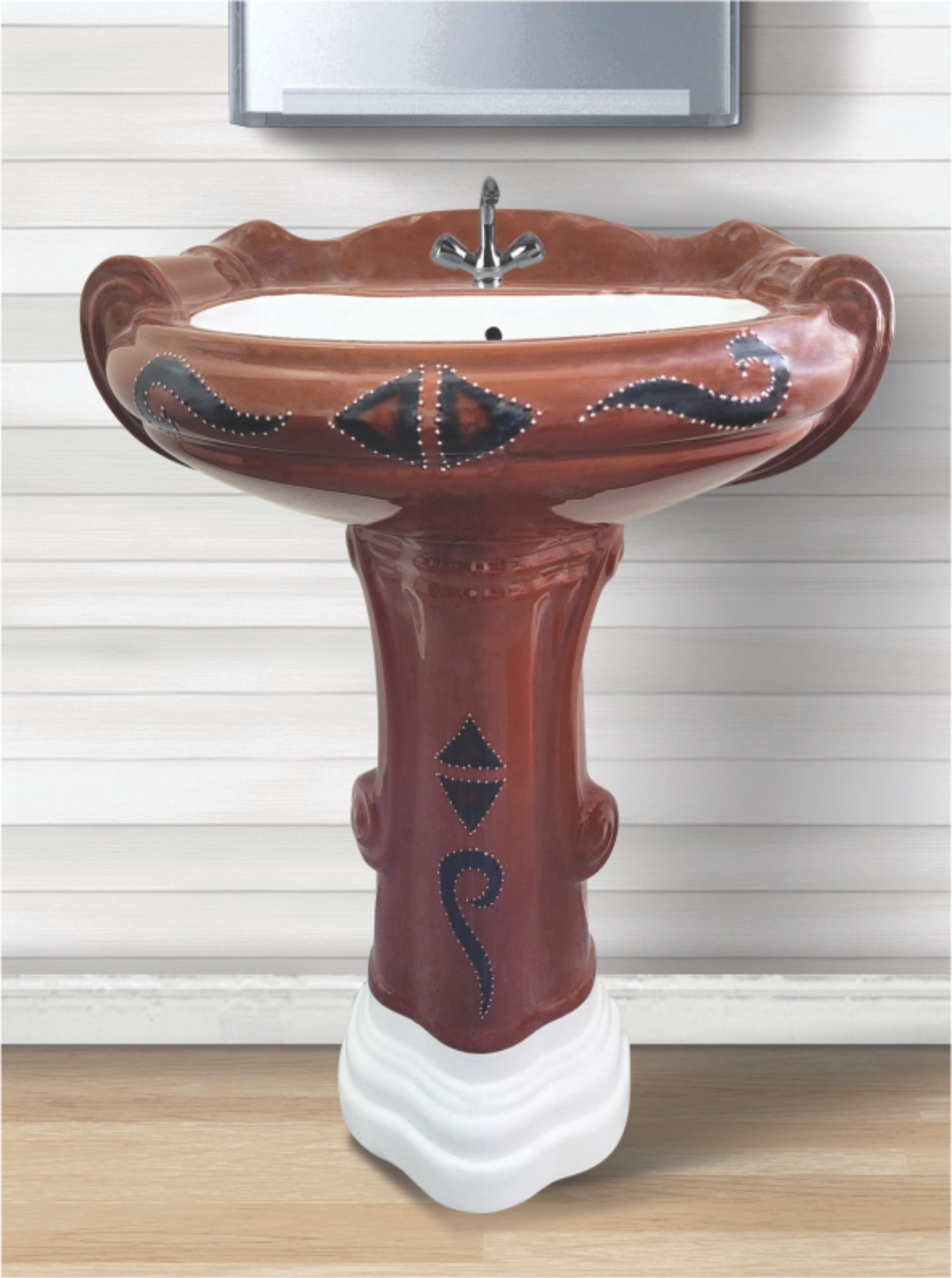 Big Sterling Vitrosa Pedestal Ceramic Wash Basin Set