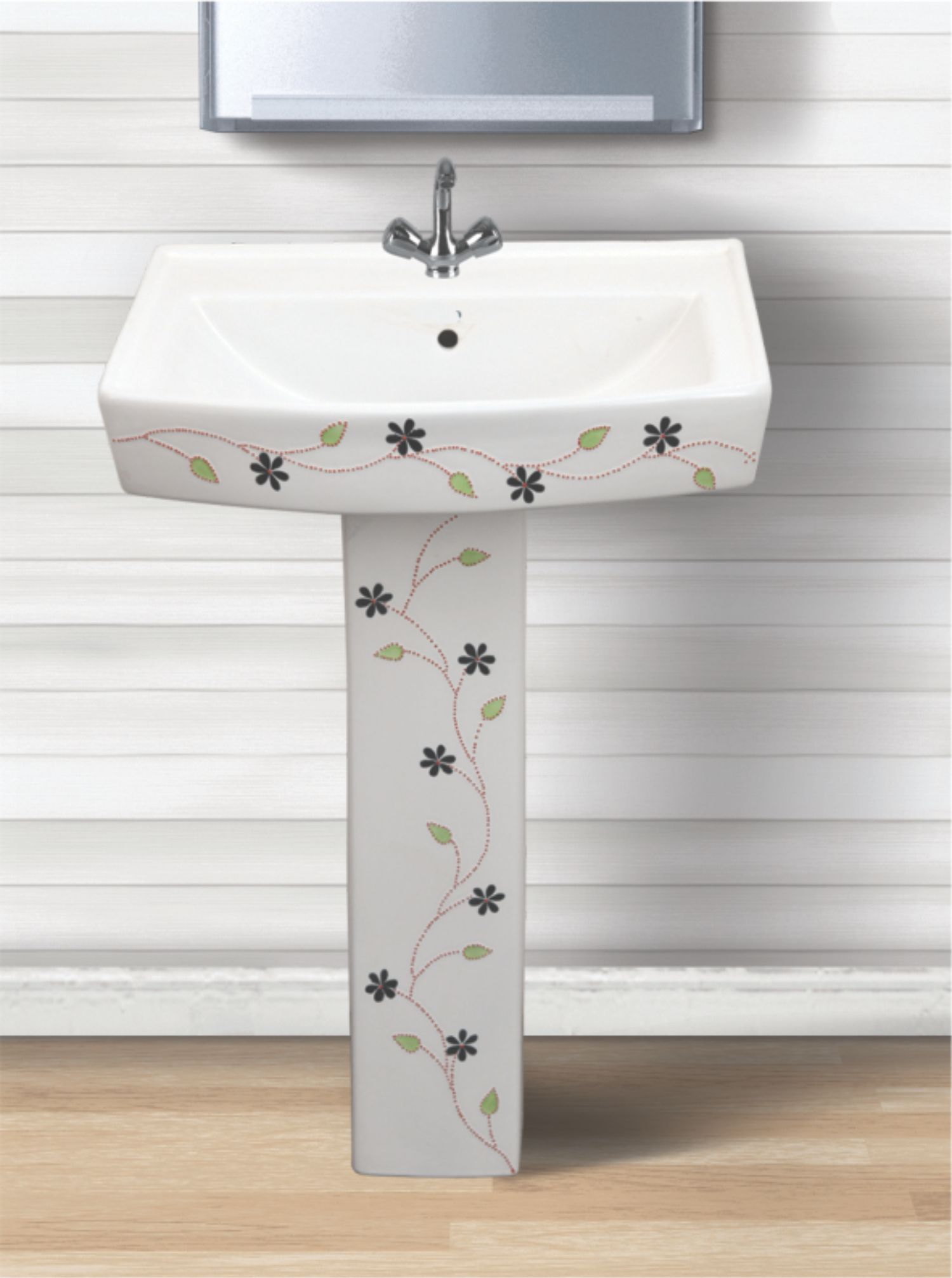 Polo Designer Print Ceramic Pedestal Wash Basin Manufacturer 