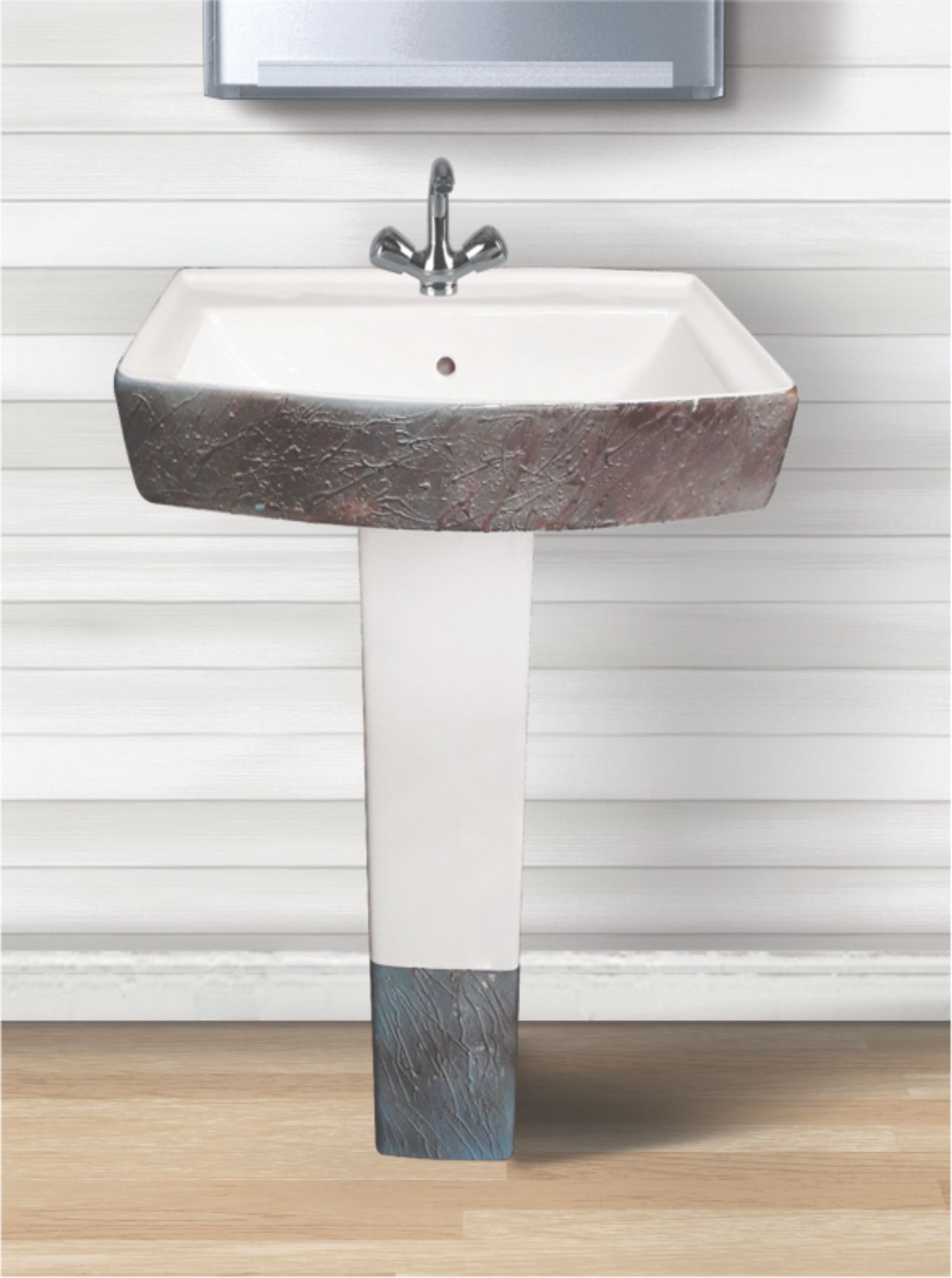 Polo Designer Print Ceramic Pedestal Wash Basin 